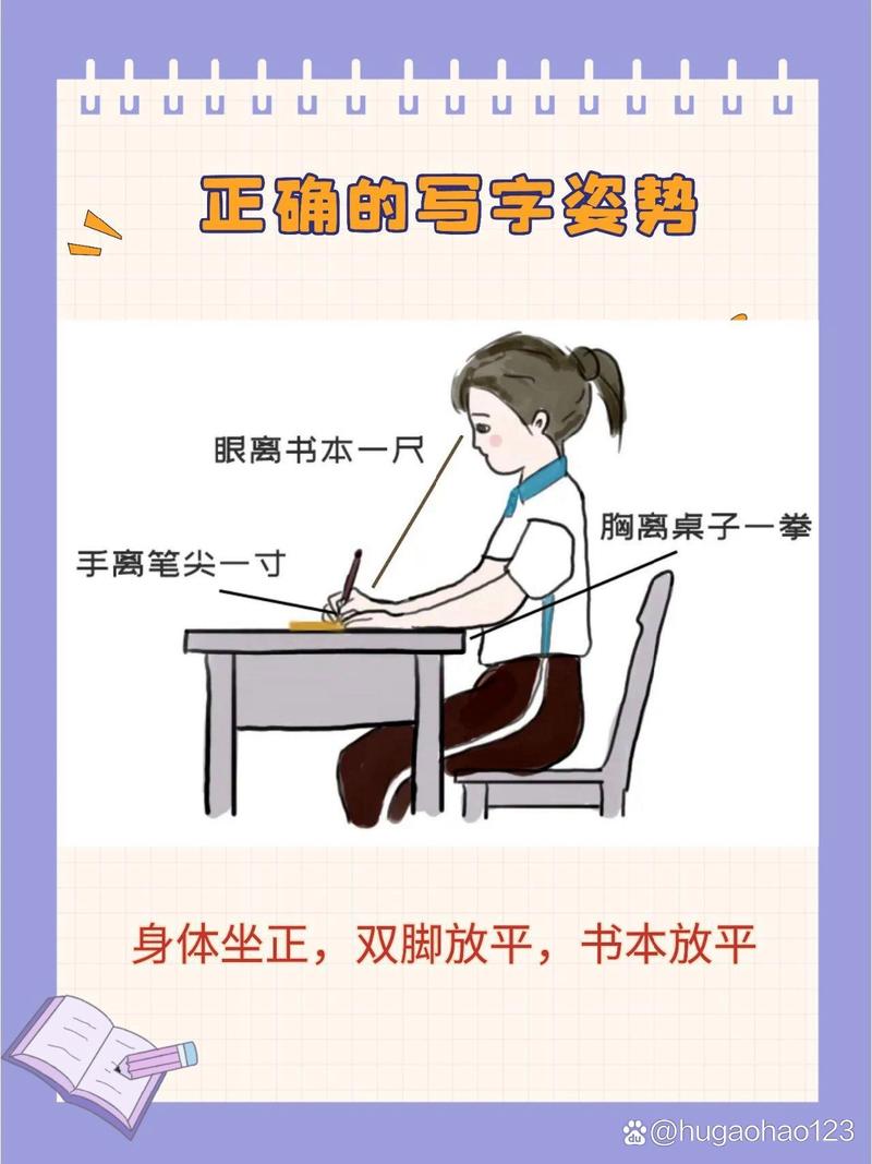 儿童学写字姿势：握笔姿势、坐姿，避免近视和驼背​