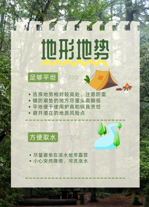 露营选址技巧：避开低洼、陡坡，靠近水源但防潮湿​